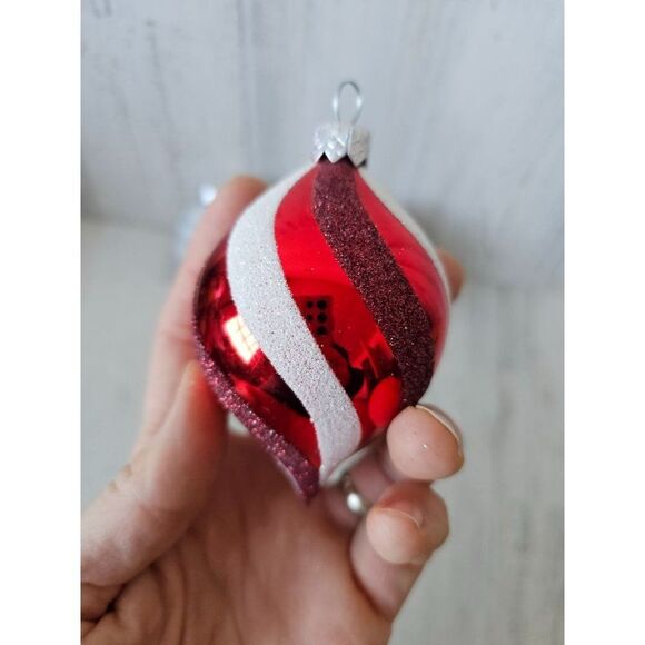 Peppermint reflector glitter silver white ball ornament lot set Xmas tree - Picture 5 of 12